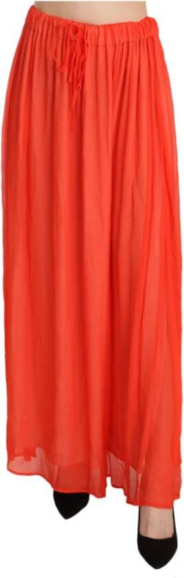 Jucca Orange Crepe Pleated Trapeze Viscose Maxi Skirt Oranje Dames