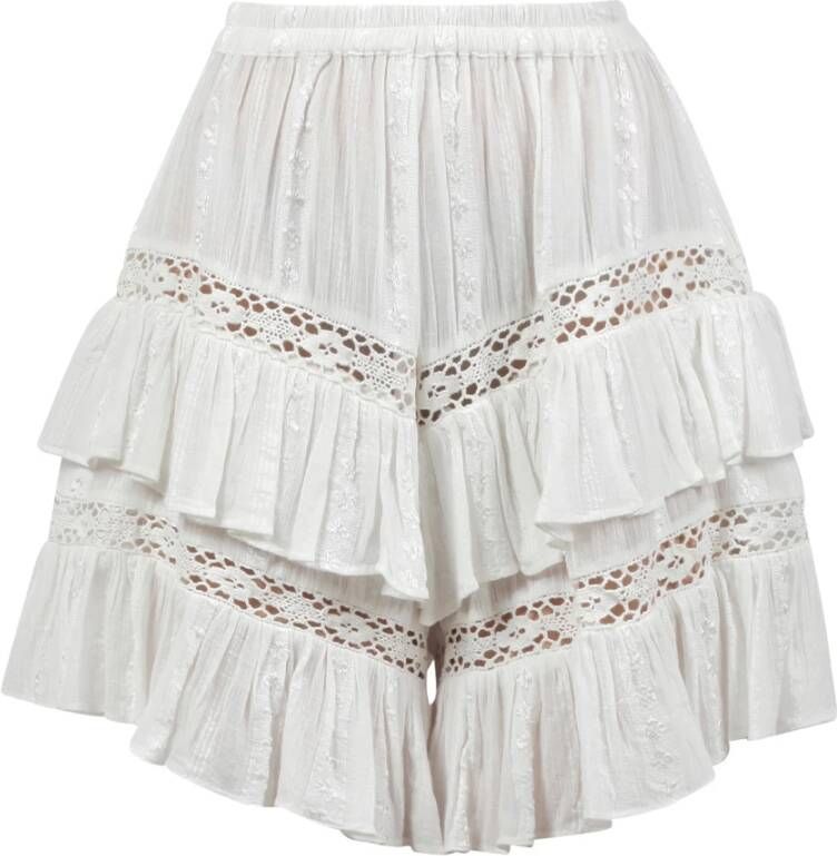 Jucca Gerimpelde Creponne Shorts met Kantinzetten White Dames