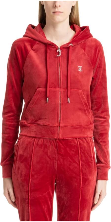 Juicy Couture Trekkoord Rits Effen Logo Hoodie Red Dames - Foto 4