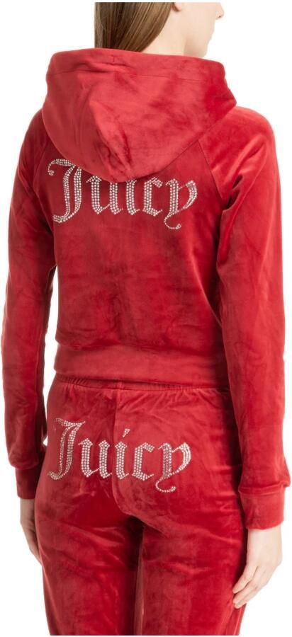 Juicy Couture Trekkoord Rits Effen Logo Hoodie Red Dames - Foto 3