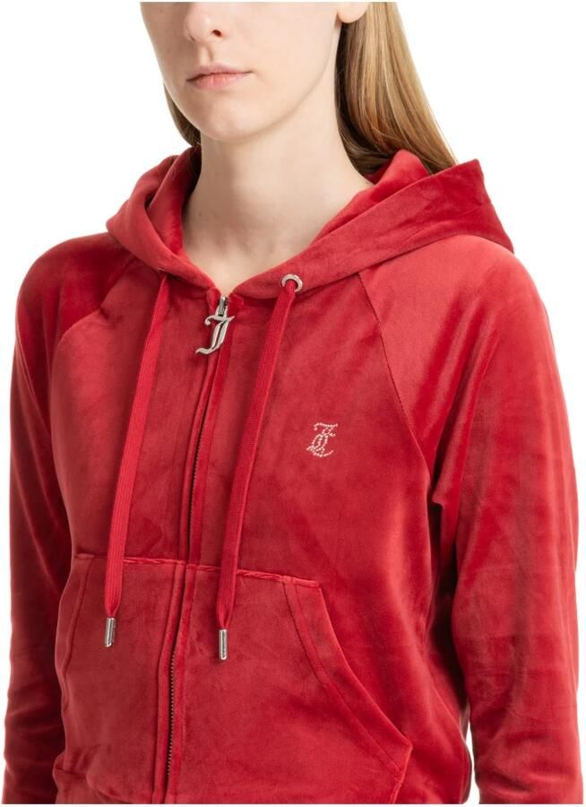Juicy Couture Trekkoord Rits Effen Logo Hoodie Red Dames - Foto 2