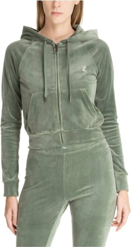 Juicy Couture Groene Logo Velvet Rits Hoodie Green Dames