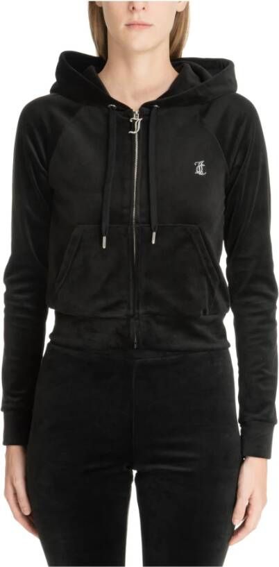 Juicy Couture Zwarte Velvet Hoodie met Zilveren Strass Logo Black Dames