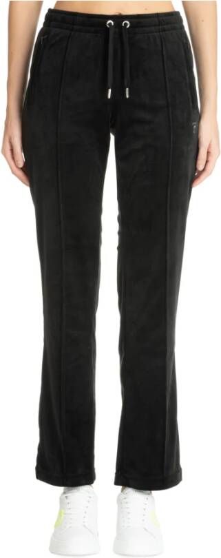 Juicy Couture Zwarte Fluwelen Broek met Zilveren Strass Logo Black Dames