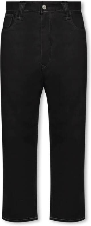 Junya Watanabe Zwarte katoenen jeans met ruitpatroon en logo patch Black Heren
