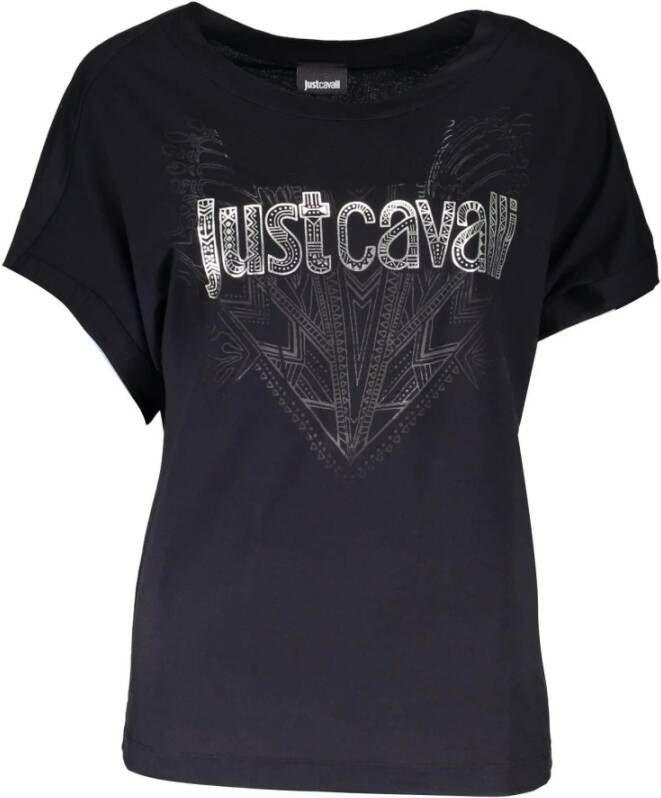 Just Cavalli Zwarte polyester T-shirt met korte mouwen Black Dames