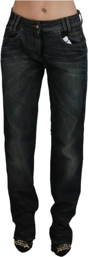 Just Cavalli Blauwe Gewassen Mid Waist Straight Denim Jeans Blue Dames