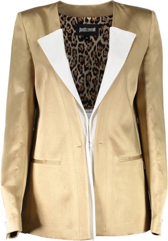 Just Cavalli Gold Linen Jackets & Coat Geel Dames