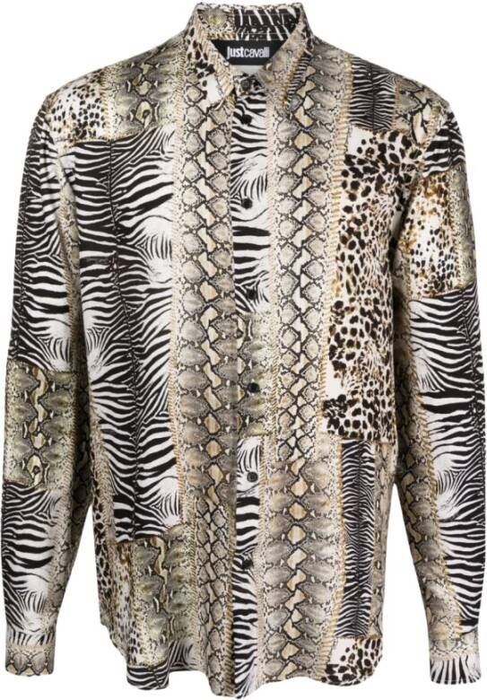 Just Cavalli Dierenprint Klassieke Kraag Overhemd White Heren