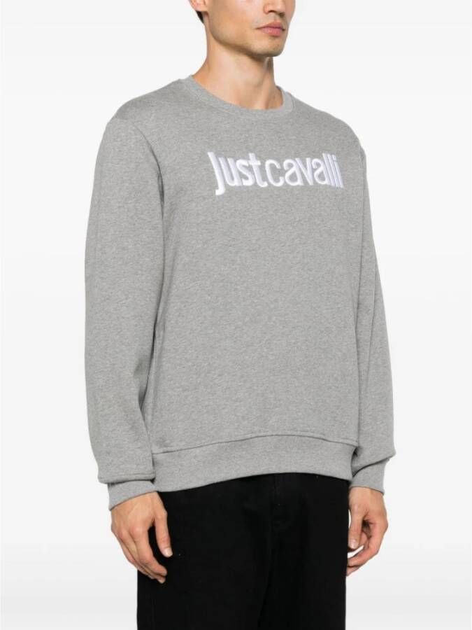 Just Cavalli Basic Dames Sweatshirt met Contrast Logo Black Gray Dames