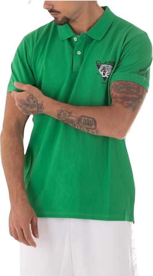 Cavalli Class Klassiek Polo Shirt Logo Detail Katoen Green Heren - Foto 3