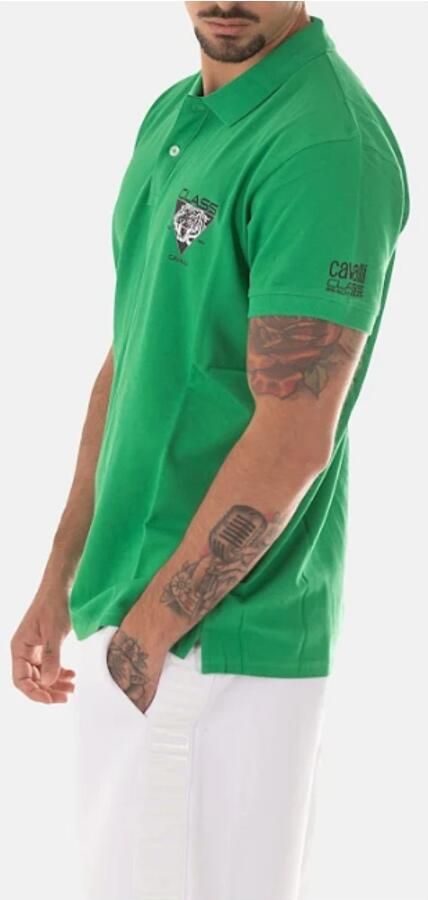 Cavalli Class Klassiek Polo Shirt Logo Detail Katoen Green Heren - Foto 4
