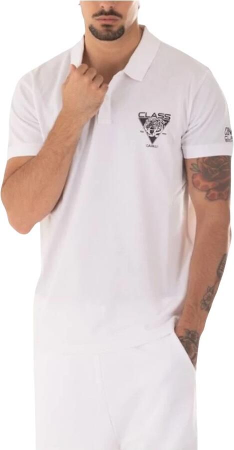 Cavalli Class Effen Kleur Polo Shirt Korte Mouw White Heren - Foto 5