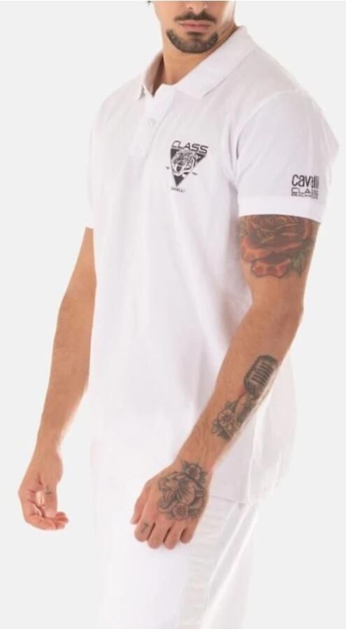 Cavalli Class Effen Kleur Polo Shirt Korte Mouw White Heren - Foto 3