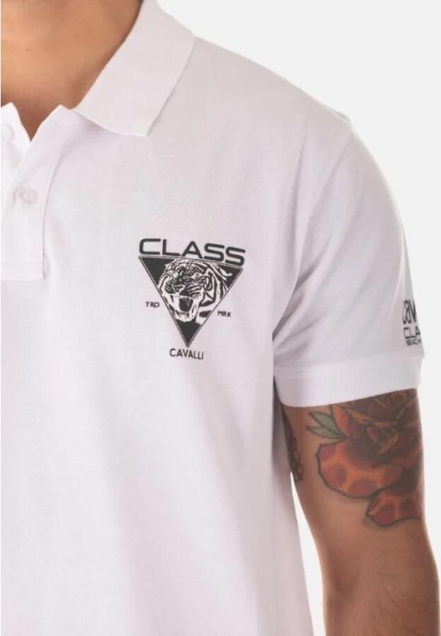 Cavalli Class Effen Kleur Polo Shirt Korte Mouw White Heren