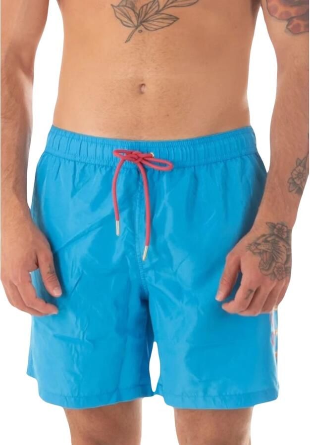 Cavalli Class Blauwe Logo Print Zwembroek Zijkant Blue Heren