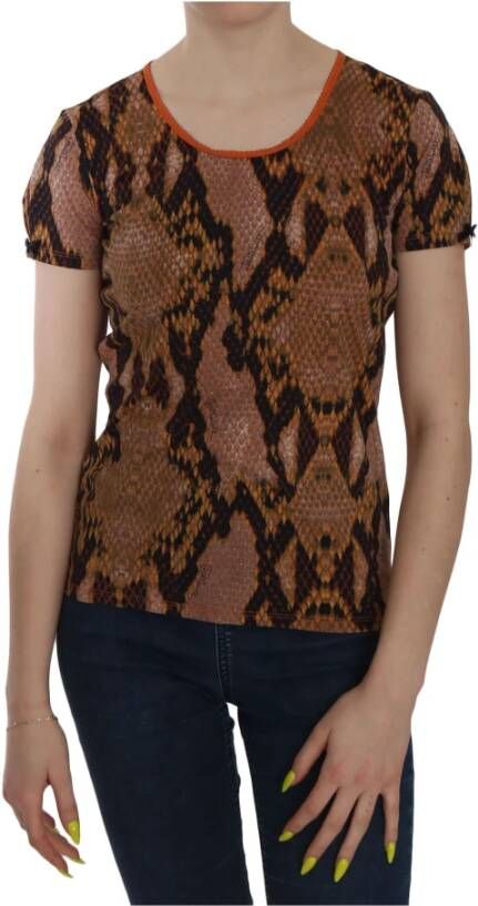 Just Cavalli Snake Skin Print Short Sleeve Top T-shirt Brown Dames