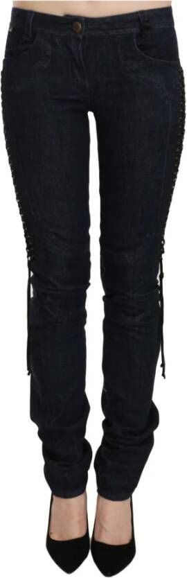 Just Cavalli Skinny broek met lage taille gevlochten strijkbroek Zwart Dames