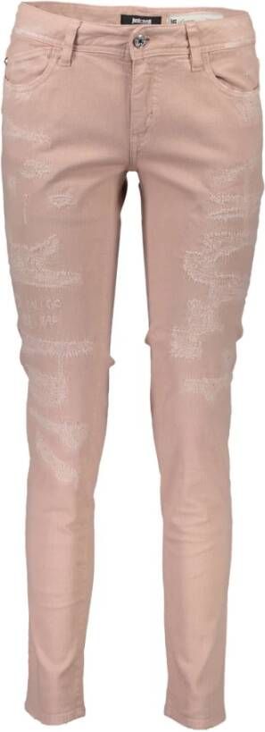 Just Cavalli Roze katoenen jeans & broek versleten effect logo Pink Dames