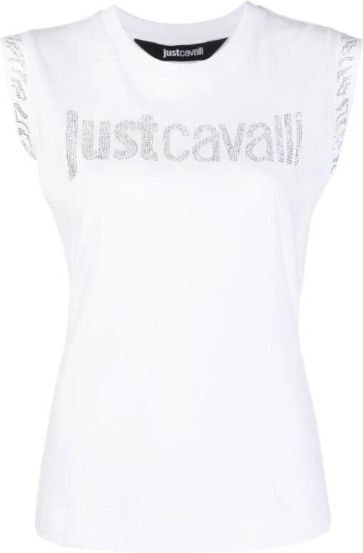 Just Cavalli Katoenen Jersey T-Shirt met Zilveren Logo White Dames
