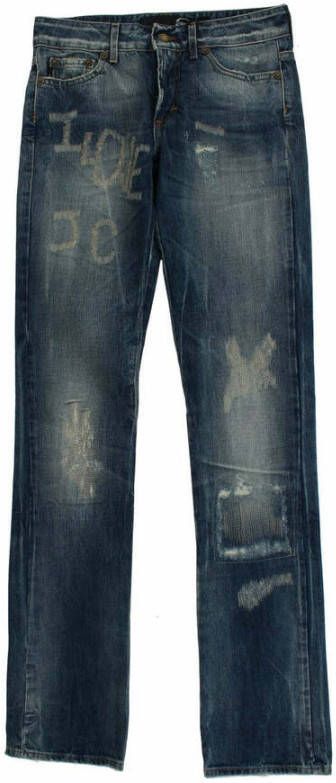 Roberto Cavalli Blauwe Gewassen Gescheurde Katoenen Straight Fit Jeans Blauw Dames