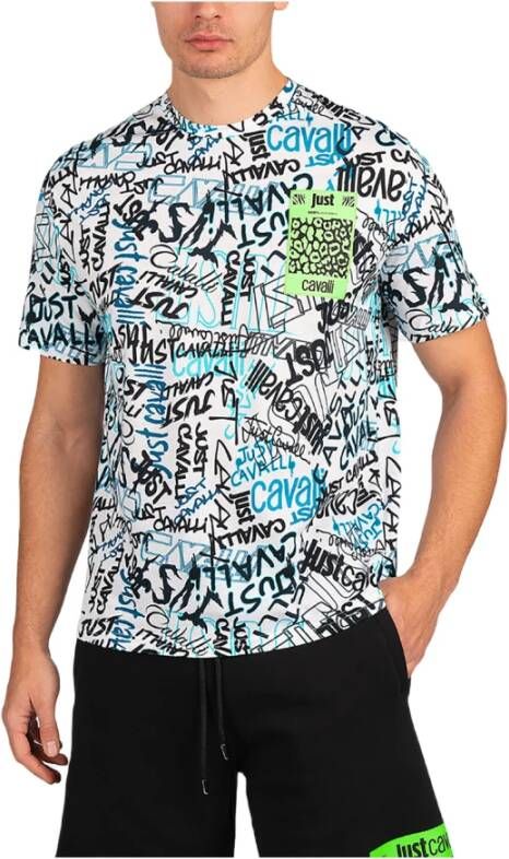 Just Cavalli Heren T-shirt van katoen met all-over lettering Multicolor Heren