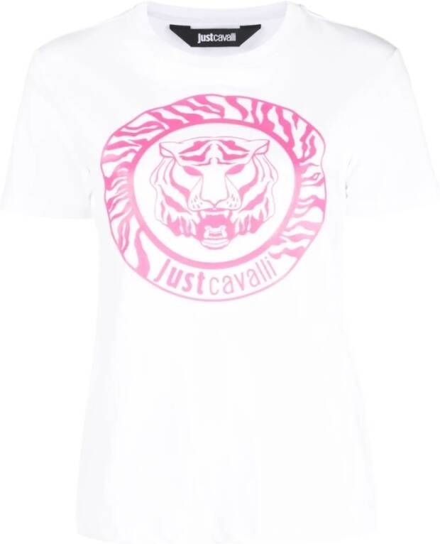 Just Cavalli Wit Katoenen T-shirt met Voorlogo White Dames