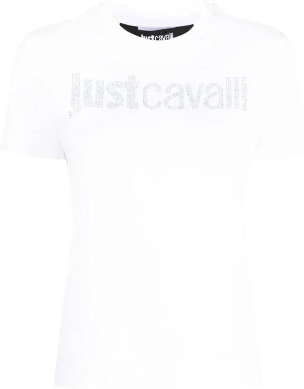 Just Cavalli Crew-neck T-shirt met diamantdecoratie White Dames