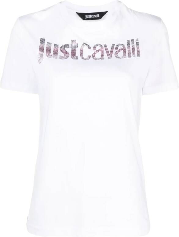 Just Cavalli Kristal Logo Katoenen Jersey T-Shirt White Dames
