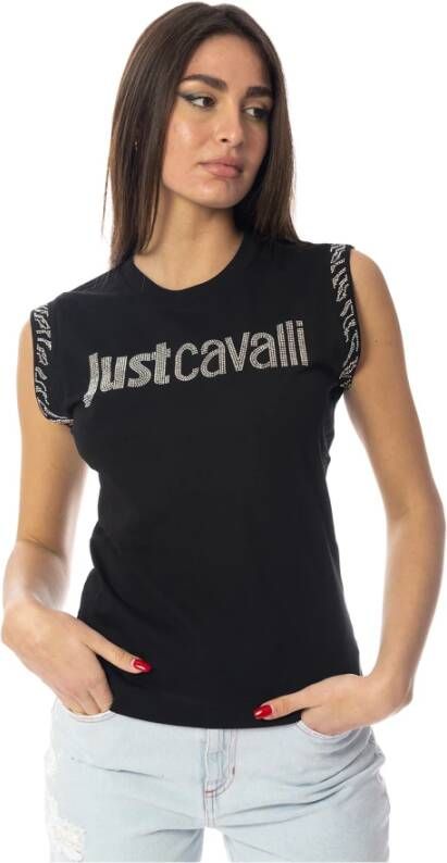 Just Cavalli Katoenen Jersey T-Shirt met Zilver Logo Black Dames