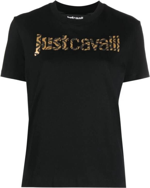 Just Cavalli Katoenen T-shirt met Gouden Tijger Logo Black Dames