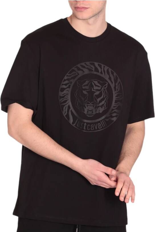 Just Cavalli Katoenen Jersey T-Shirt met Tonal Grafisch Black Heren