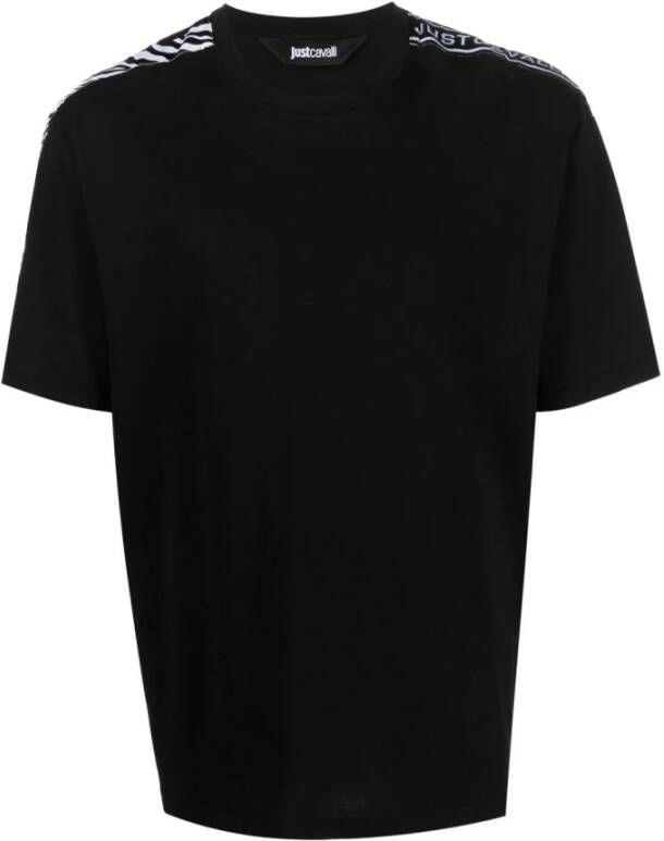 Just Cavalli Zwarte Katoenen T-shirt met Logobanden Black Heren