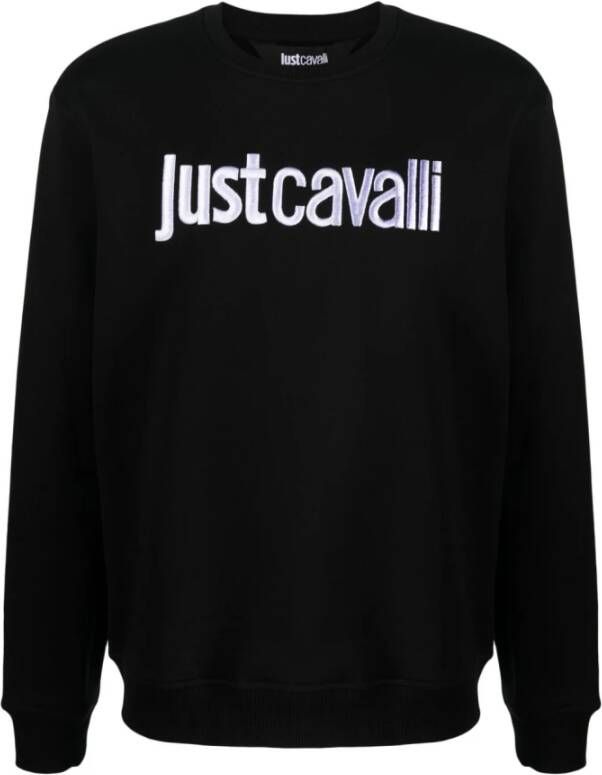 Just Cavalli Basic Dames Sweatshirt met Contrast Logo Black Gray Dames