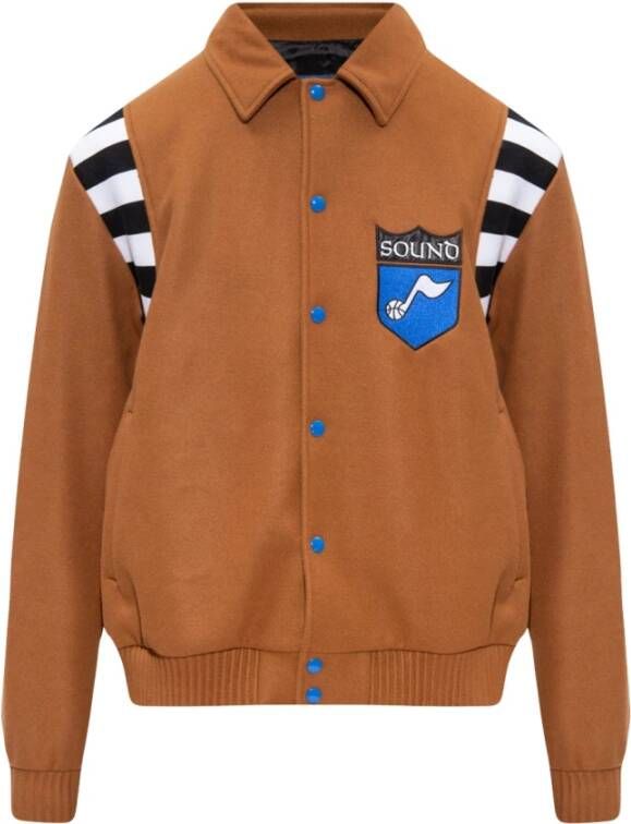 Just DON Bruine Varsity Jacket met Logo Patches Brown Heren