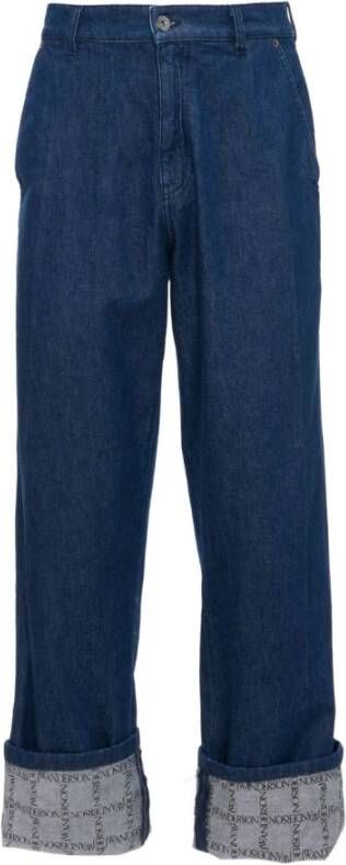 JW Anderson Grid-Print Wide-Leg Jeans Blauw Heren