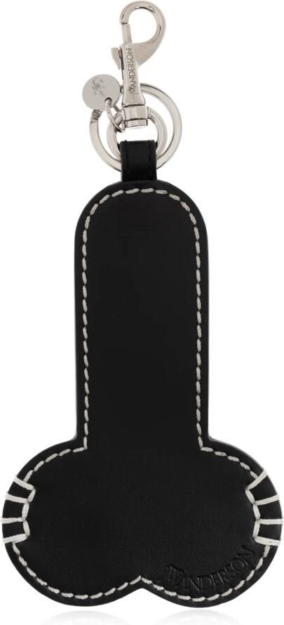 JW Anderson Zwarte Leren Sleutelhanger met Ingelegd Logo Black Heren