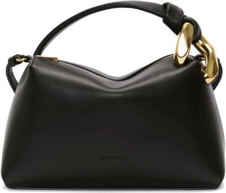 JW Anderson Zwarte Leren Crossbody Tas met Gewatteerd Lamsvacht Black Dames