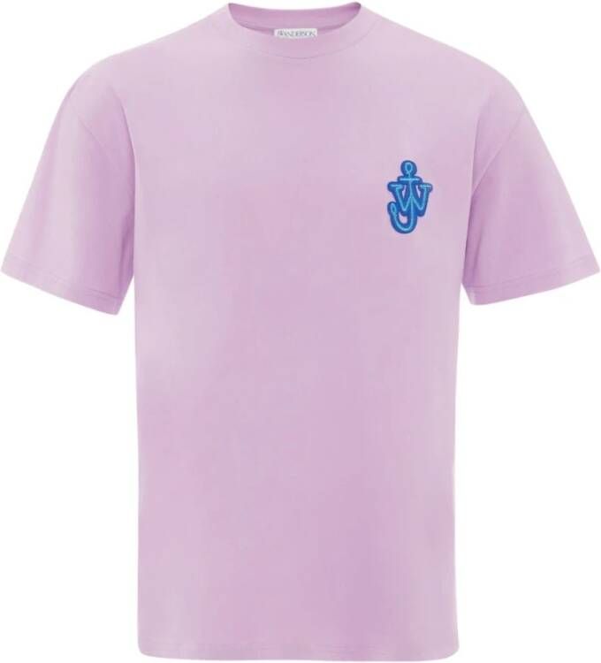 JW Anderson Lila Paarse Katoenen T-shirt met Logo Patch Roze Heren