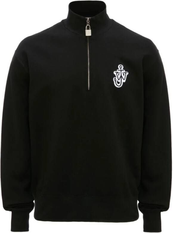 JW Anderson Logo-geborduurde Half-Zip Sweater Black Heren