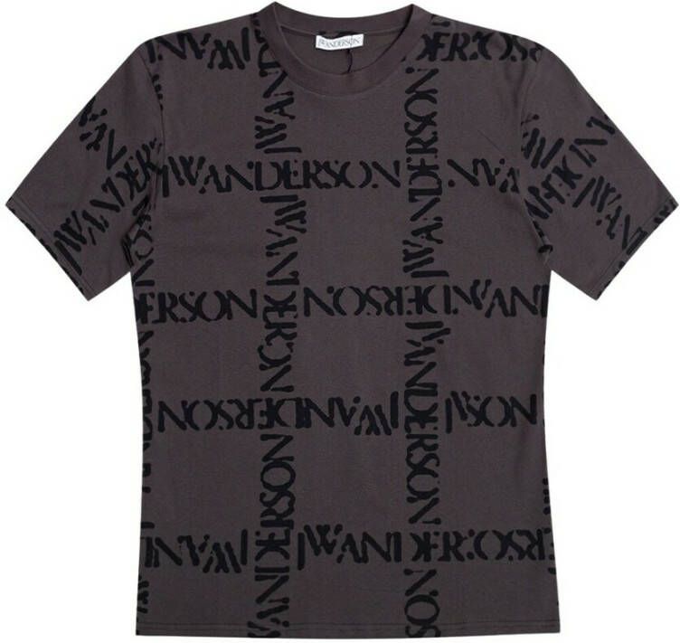 JW Anderson Grijze Logo Grid Korte Mouw T-Shirt Gray Dames