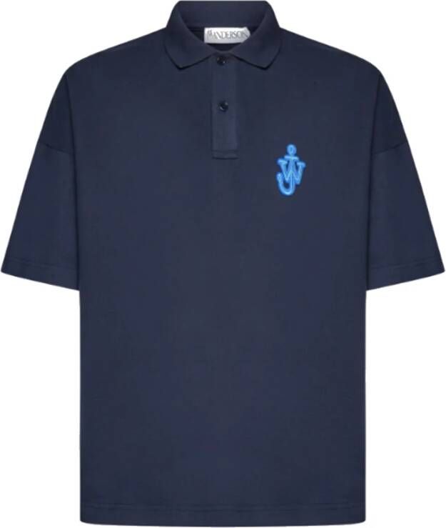 JW Anderson Oversize Navy Blue Logo Polo Blauw Heren