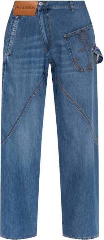 JW Anderson Asymmetrische Wijde Katoenen Jeans Blue Dames