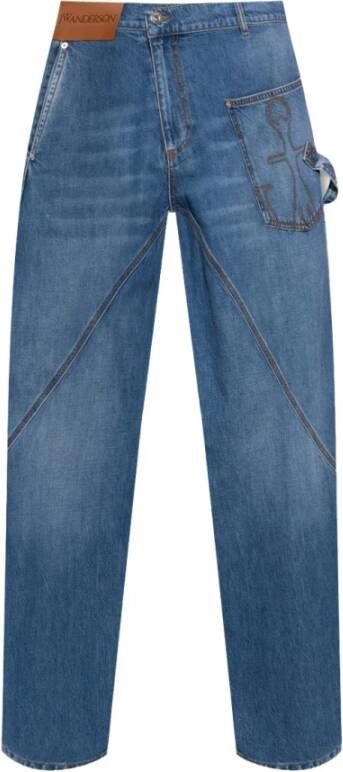 JW Anderson Blauwe Katoenen Jeans met Contraststiksels Blue Heren