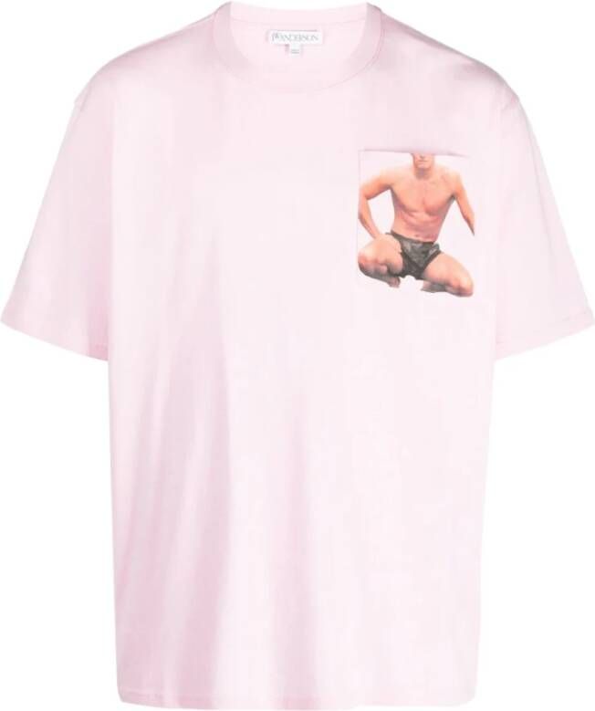 JW Anderson Roze Crouching Stud T-Shirt Roze Heren