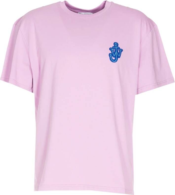 JW Anderson Roze Katoenen Crewneck T-Shirt met Logo Patch Roze Heren