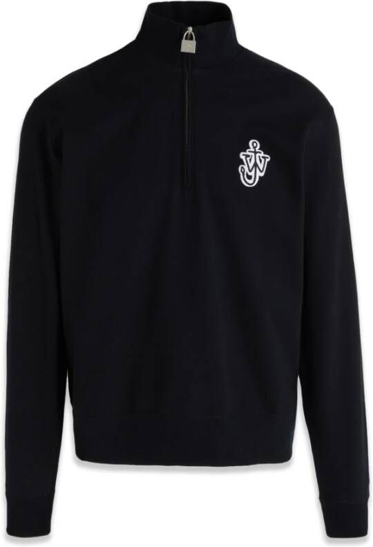 JW Anderson Logo-geborduurde Half-Zip Sweater Zwart Heren