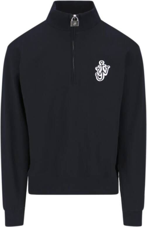JW Anderson Logo-geborduurde Half-Zip Sweater Zwart Heren