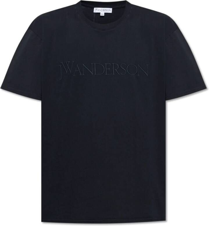 JW Anderson Upgrade van Logo-geborduurd Katoenen T-shirt Black Heren