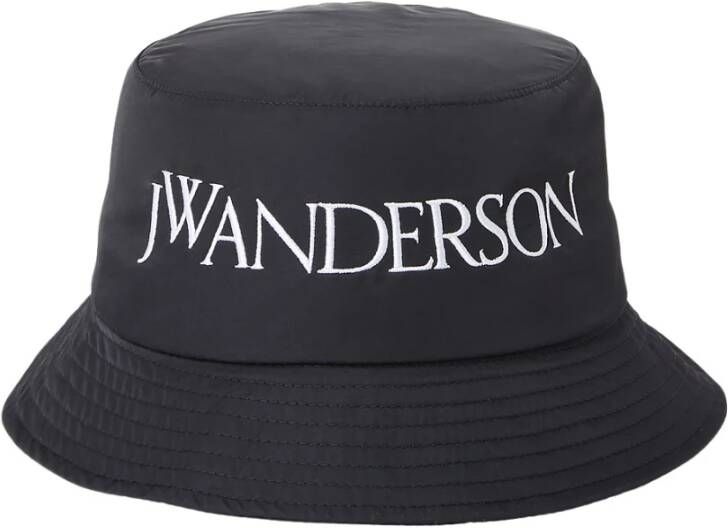 JW Anderson Zwarte Hoed met Geborduurd Logo voor Mannen Zwart Heren